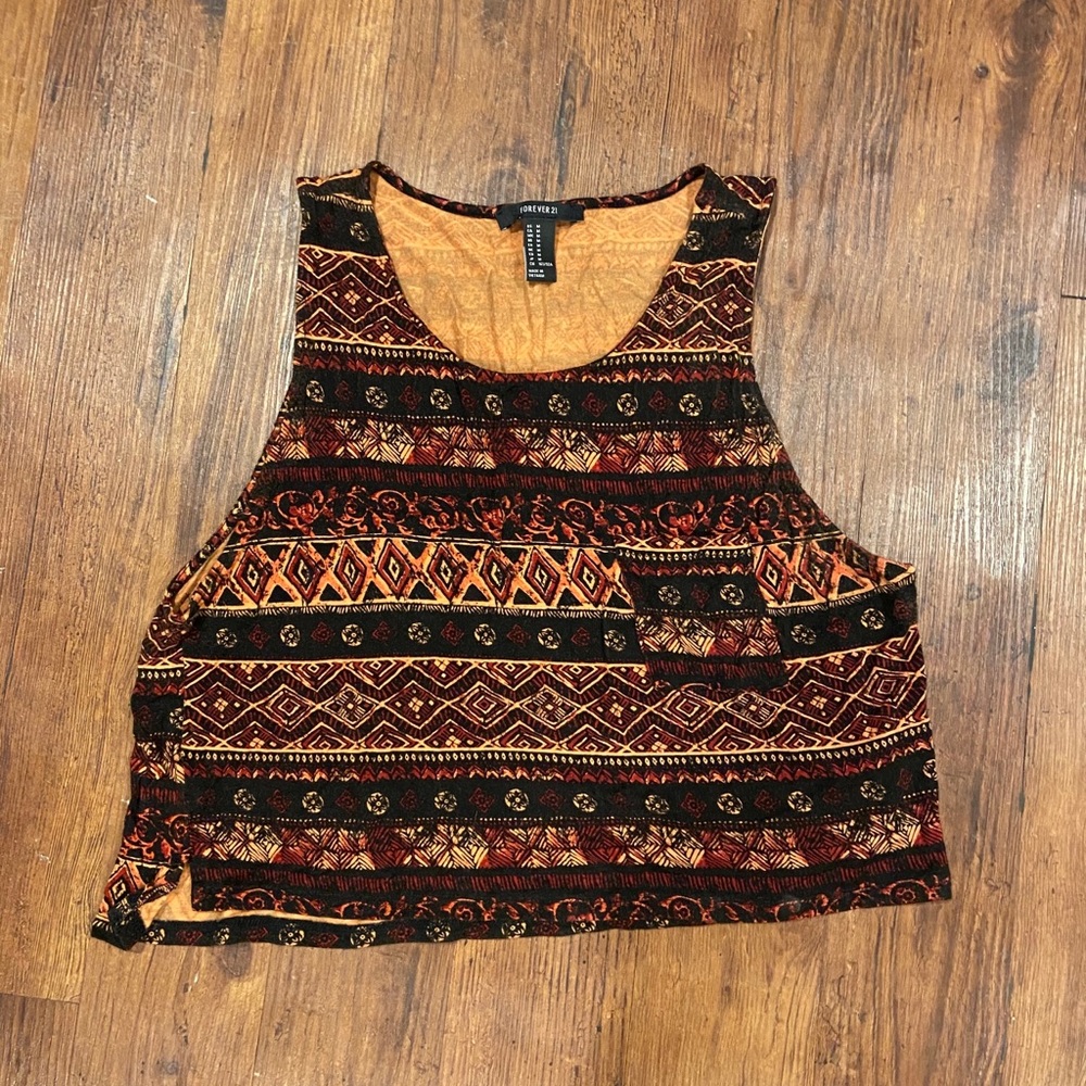 Tribal print knit crop top